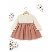 Rochita bebe fetita eleganta cu maneci lungi dantela si design vintage caramiziu trpb0213