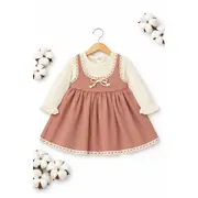 Rochita bebe fetita eleganta cu maneci lungi dantela si design vintage caramiziu trpb0213