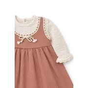 Rochita bebe fetita eleganta cu maneci lungi dantela si design vintage caramiziu trpb0213