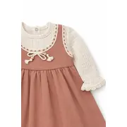 Rochita bebe fetita eleganta cu maneci lungi dantela si design vintage caramiziu trpb0213