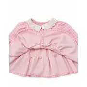 Rochita bebe fetita roz eleganta cu guler dantela si floare decorativa trpb0210