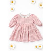 Rochita bebe fetita roz eleganta cu guler dantela si floare decorativa trpb0210