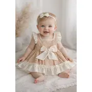 Rochita fetita bej crem eleganta cu fundita broderie premium bebelusi copii trpb0221