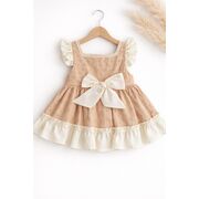 Rochita fetita bej crem eleganta cu fundita broderie premium bebelusi copii trpb0221