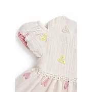 Rochita fetita bumbac ivoire roz inimioare maneca scurta eleganta bebelusi trpb0219