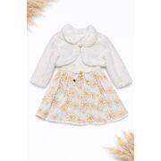 Rochita fetita eleganta cu bolero alb blanita model floral bumbac ocazie trpb0209