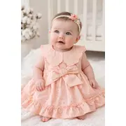 Rochita fetita roz broderie eleganta cu fundita design premium bebelusi copii trpb0220