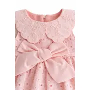 Rochita fetita roz broderie eleganta cu fundita design premium bebelusi copii trpb0220