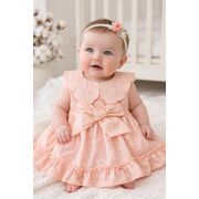 Rochita fetita roz broderie eleganta cu fundita design premium bebelusi copii trpb0220