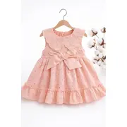 Rochita fetita roz broderie eleganta cu fundita design premium bebelusi copii trpb0220