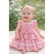 Rochita fetita roz eleganta cu fundita broderie dantela premium bebelusi copii trpb0223