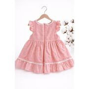 Rochita fetita roz eleganta cu fundita broderie dantela premium bebelusi copii trpb0223