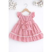 Rochita fetita roz eleganta cu fundita broderie dantela premium bebelusi copii trpb0223