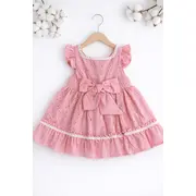 Rochita fetita roz eleganta cu fundita broderie dantela premium bebelusi copii trpb0223