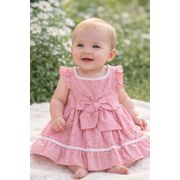 Rochita fetita roz eleganta cu fundita broderie dantela premium bebelusi copii trpb0223