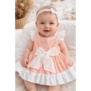 Rochita fetita somon alb eleganta cu fundita broderie dantela premium bebelusi copii trpb0222