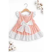 Rochita fetita somon alb eleganta cu fundita broderie dantela premium bebelusi copii trpb0222