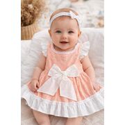 Rochita fetita somon alb eleganta cu fundita broderie dantela premium bebelusi copii trpb0222