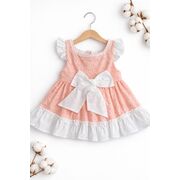 Rochita fetita somon alb eleganta cu fundita broderie dantela premium bebelusi copii trpb0222