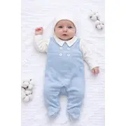 Salopeta bebelusi baiat albastra bumbac eleganta cu guler body integrat trpb0208