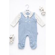 Salopeta bebelusi baiat albastra bumbac eleganta cu guler body integrat trpb0208
