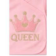 Set bebe fetita 5 piese roz queen bumbac bluza pantaloni caciula bavetica elegant trpb0216