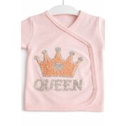 Set bebe fetita 5 piese roz queen bumbac bluza petrecuta pantaloni caciula bavetica trpb0217