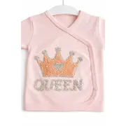 Set bebe fetita 5 piese roz queen bumbac bluza petrecuta pantaloni caciula bavetica trpb0217