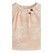 Set bebelusi fetita bluza maro cu broderie florala pantaloni scurti crem vara elegant trpb0225