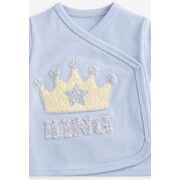 Set nou nascut baiat 5 piese albastru bumbac king bluza pantaloni caciulita trpb0199