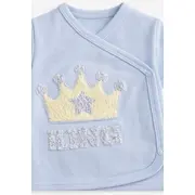 Set nou nascut baiat 5 piese albastru bumbac king bluza pantaloni caciulita trpb0199