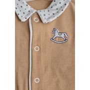 Set nou nascut baiat 5 piese bumbac bej alb elegant bluza pantaloni caciulita baveta trpb0204