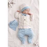 Set nou nascut baiat 5 piese elegant bumbac camasa pantaloni caciulita baveta trpb0202