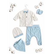 Set nou nascut baiat 5 piese elegant bumbac camasa pantaloni caciulita baveta trpb0202