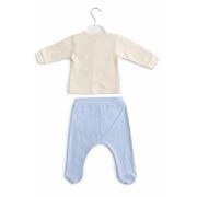 Set nou nascut baiat 5 piese elegant bumbac ivory bleu bluza papion pantaloni caciula trpb0203