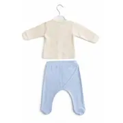Set nou nascut baiat 5 piese elegant bumbac ivory bleu bluza papion pantaloni caciula trpb0203