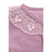 Set nou nascut fetita 5 piese lila bumbac dantela funda bluza pantaloni caciulita trpb0200