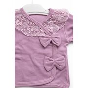 Set nou nascut fetita 5 piese lila bumbac dantela funda bluza pantaloni caciulita trpb0200