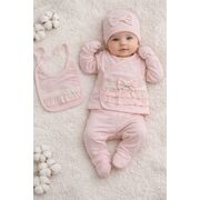 Set nou nascut fetita 5 piese roz bumbac bluza petrecuta pantaloni caciula bavetica trpb0218