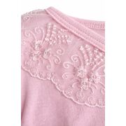 Set nou nascut fetita 5 piese roz bumbac elegant dantela bluza pantaloni caciula baveta trpb0206