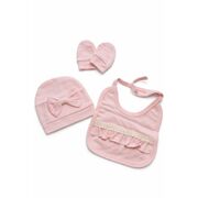 Set nou nascut fetita roz 5 piese bumbac elegant bluza pantaloni caciula baveta trpb0207