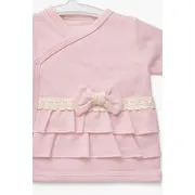 Set nou nascut fetita roz 5 piese bumbac elegant bluza pantaloni caciula baveta trpb0207