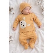 Set nou nascut unisex 3 piese bumbac mustar bluza pantaloni iepuras confort zilnic trpb0201