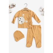 Set nou nascut unisex 3 piese bumbac mustar bluza pantaloni iepuras confort zilnic trpb0201
