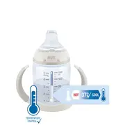 Biberon Nuk First Choice PP 150 ml, Control Temperatura, Tetina Invatare Silicon 6-18 luni, Alb