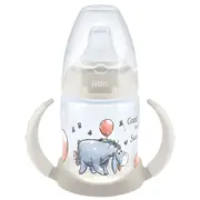 Biberon Nuk First Choice PP 150 ml, Control Temperatura, Tetina Invatare Silicon 6-18 luni, Disney Gri