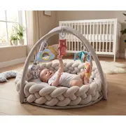 Covoras senzorial de joaca impletit TinyMini Braid 0+ cu arcade si laterale