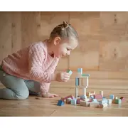 Jucarie din lemn, Cubika, Kit 50 de piese de constructie - Pastel