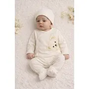 Set nana 3 piese bebelusi &ndash; bluza, pantaloni si caciulita din bumbac 100% ursulet alb bbe20534
