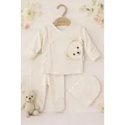 Set nana 3 piese bebelusi &ndash; bluza, pantaloni si caciulita din bumbac 100% ursulet alb bbe20534